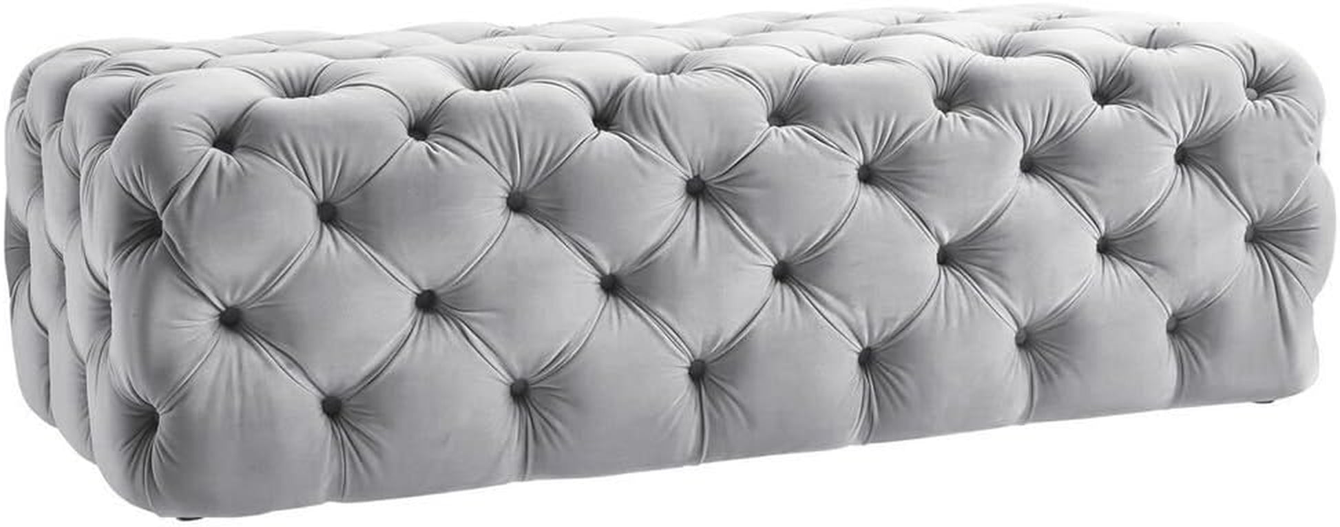 Heather Modern Velvet Tufted Ottoman, Grey