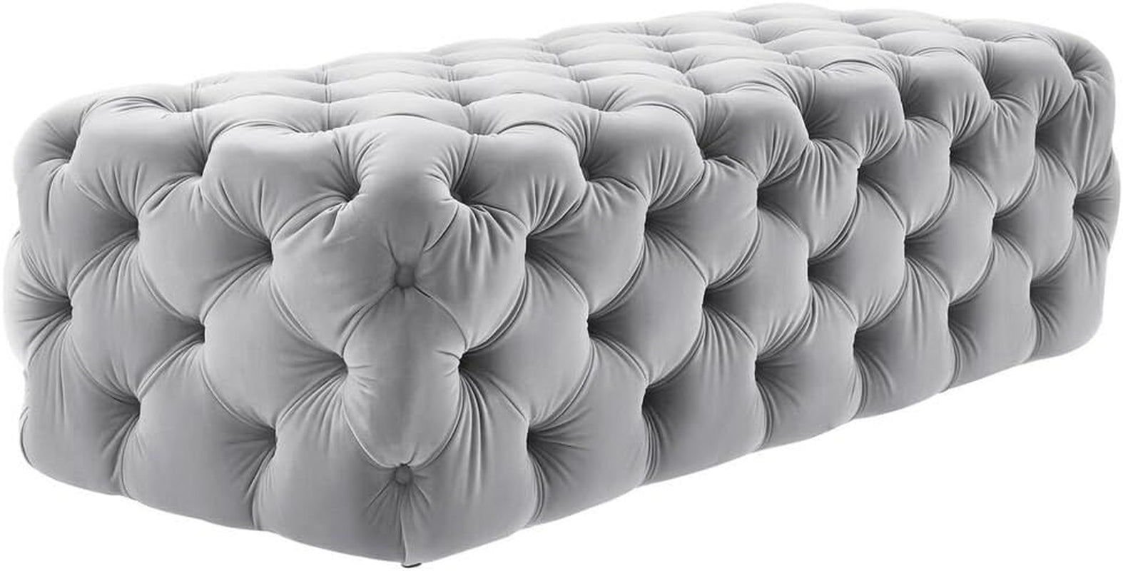 Heather Modern Velvet Tufted Ottoman, Grey