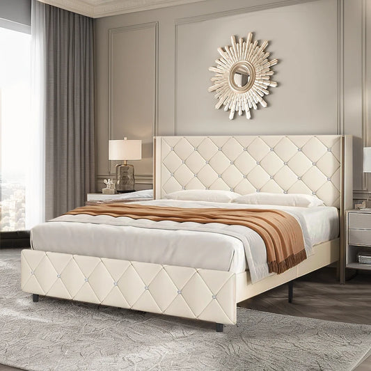 Sphinx Queen Bed Frame with Headboard, Beige