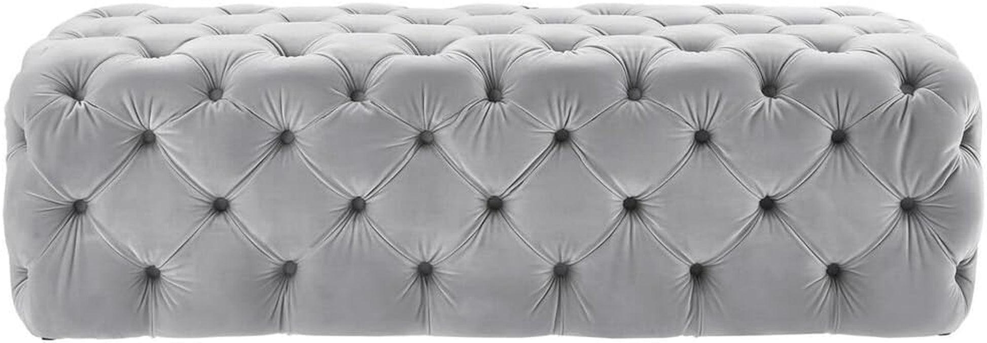 Heather Modern Velvet Tufted Ottoman, Grey