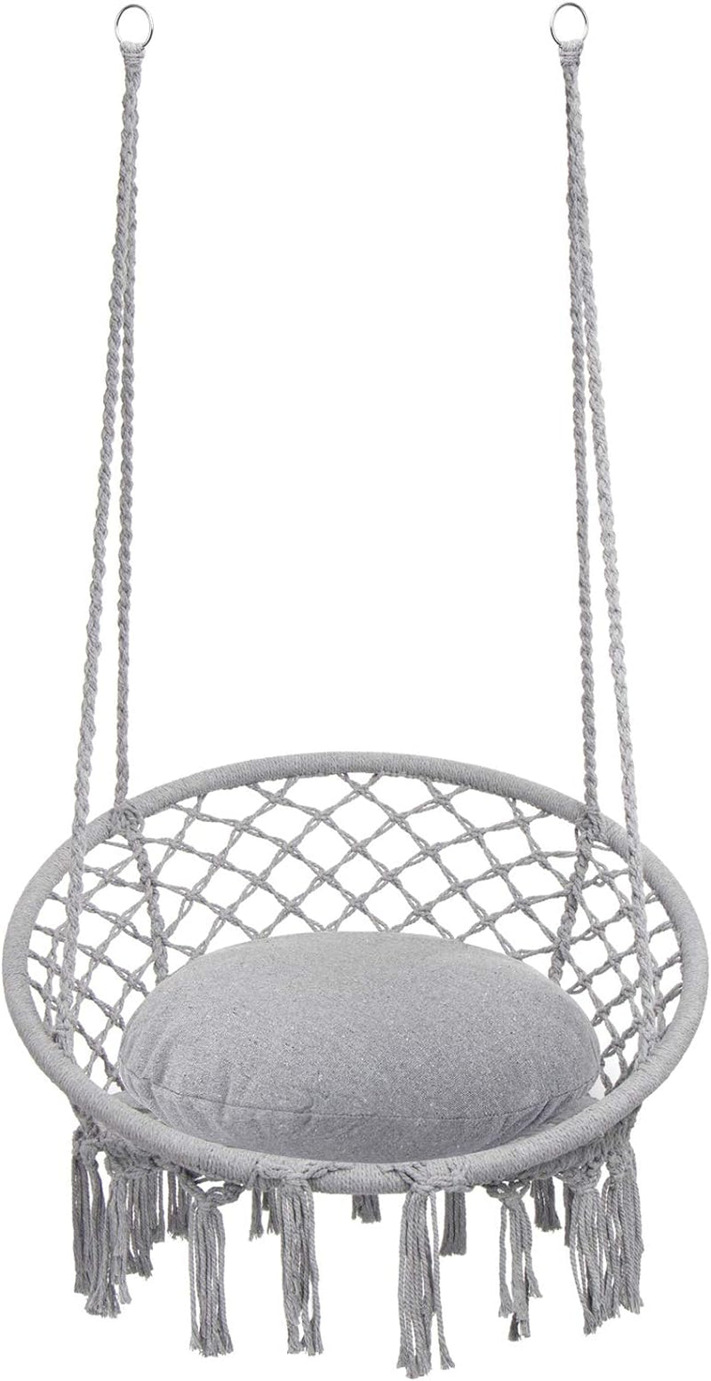 Hammock Chair Macrame Swing, Indoor/Outdoor, Light Grey