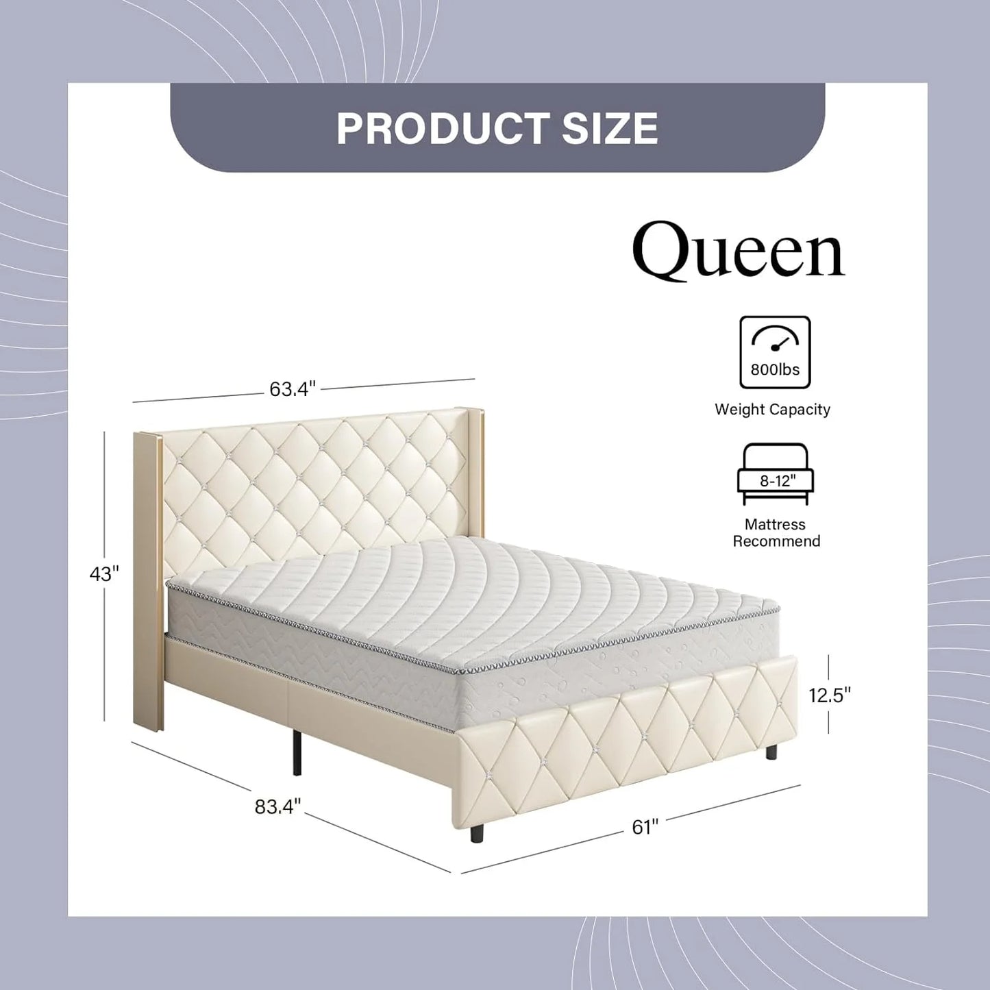 Sphinx Queen Bed Frame with Headboard, Beige