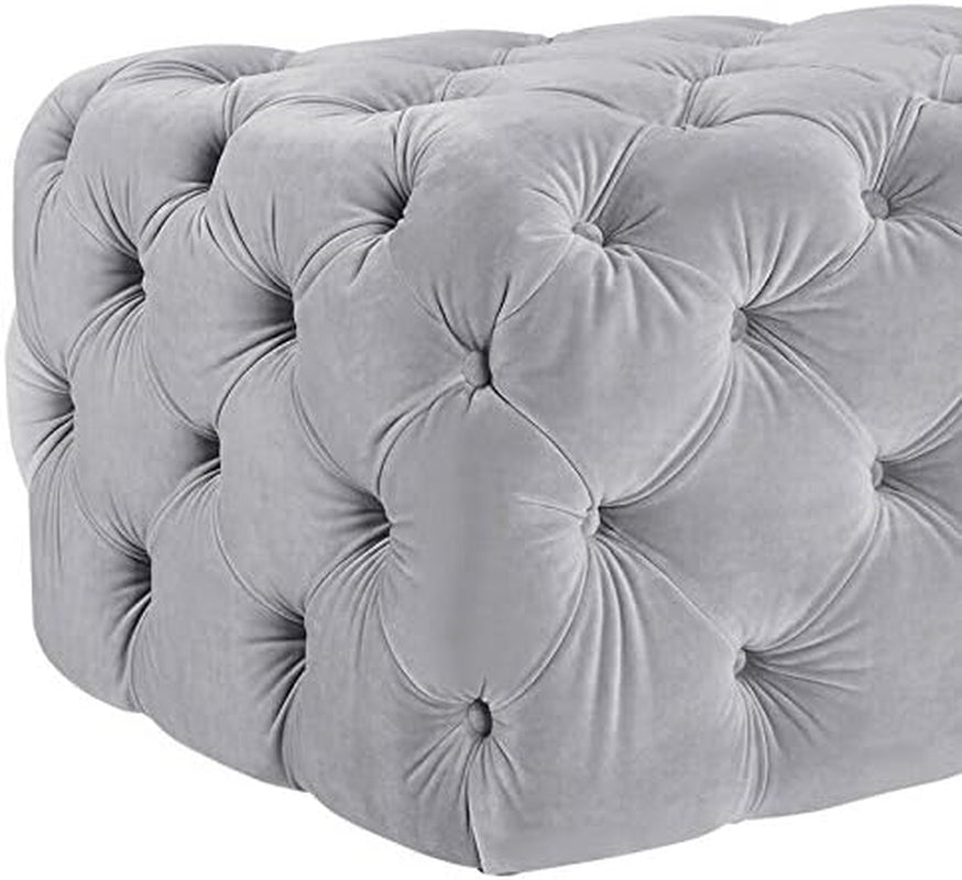 Heather Modern Velvet Tufted Ottoman, Grey